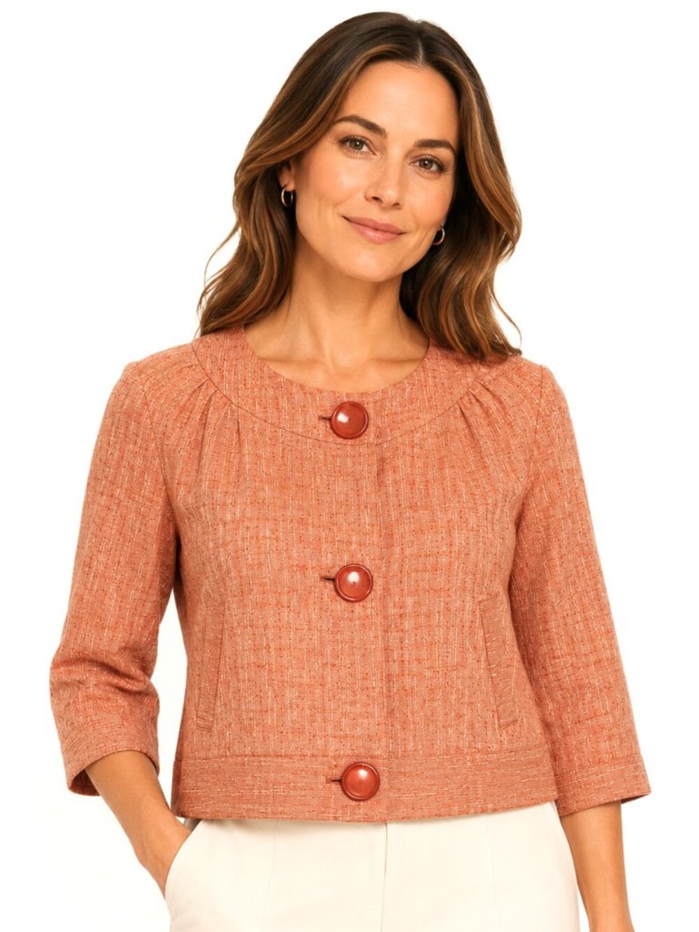 Eye Orange Shimmer Linen Blend Crop Jacket